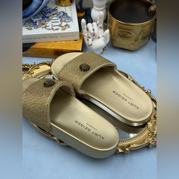 🆕 KURT GEIGER LONDON 🧿 NWOB Meena Eagle Gold Crystal Studded Slide, Sz US 8 - Picture 8 of 13